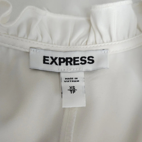 Express Peplum Blouse Satin Ivory Dolman Sleeve Tassel V Neck Top Shirt - Picture 7 of 8